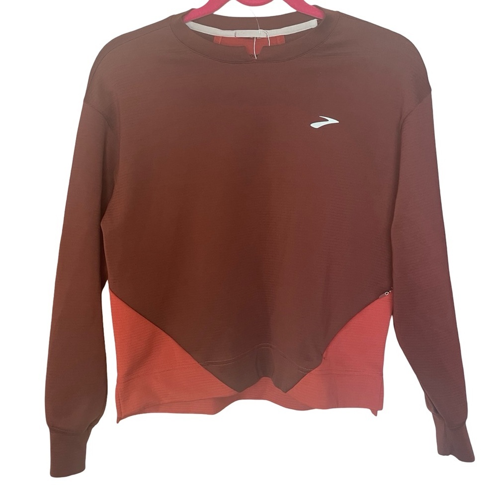 Brooks Run Happy Cropped Crewneck Small Brown Rust Pullover